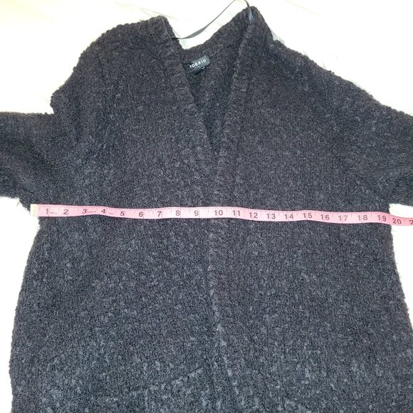 Women's Torrid Long Black Rough Knit Open Front Cardigan with Pockets - Size 3 - Picture 7 of 9